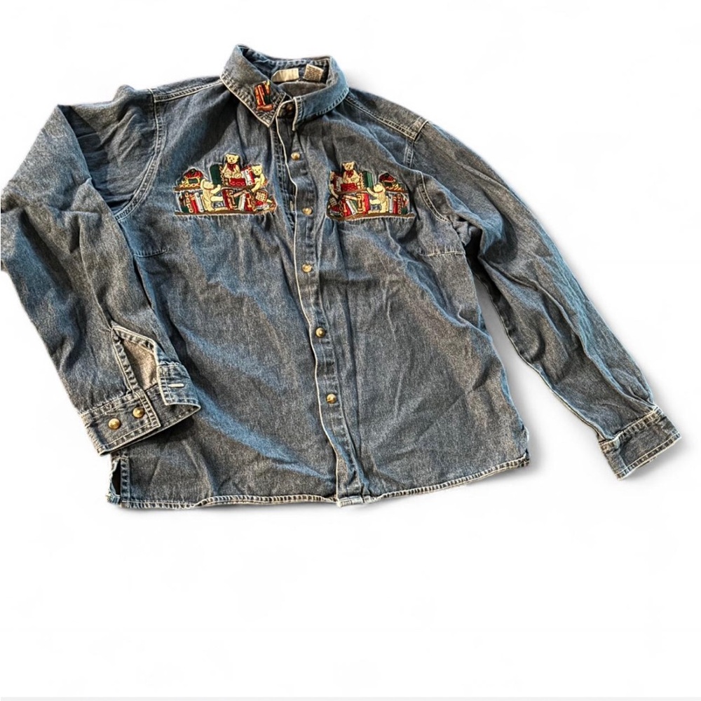 Vintage embroidered denim Cotton button down Shirt